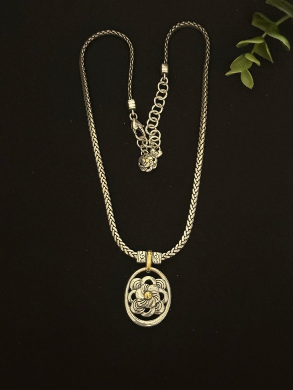 Brighton Two-Tone Floral Pendant Necklace - Silver and Gold - Picture 9 of 11